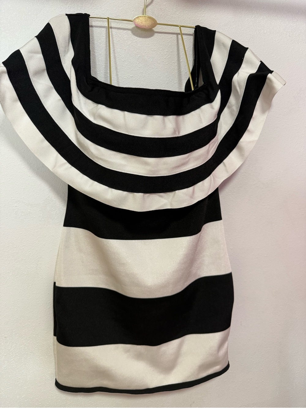 Black & White Striped Off-Shoulder Dress
